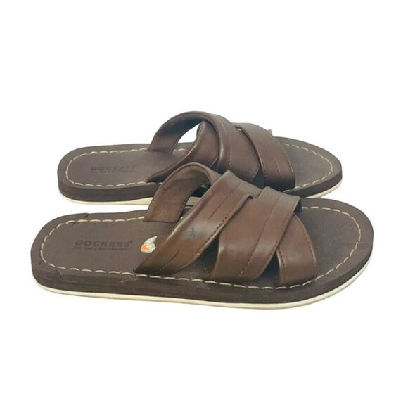 Dockers Brown Faux Leather X Slip on Summer Slide Sandal Mens Size 10 M - Picture 4 of 7